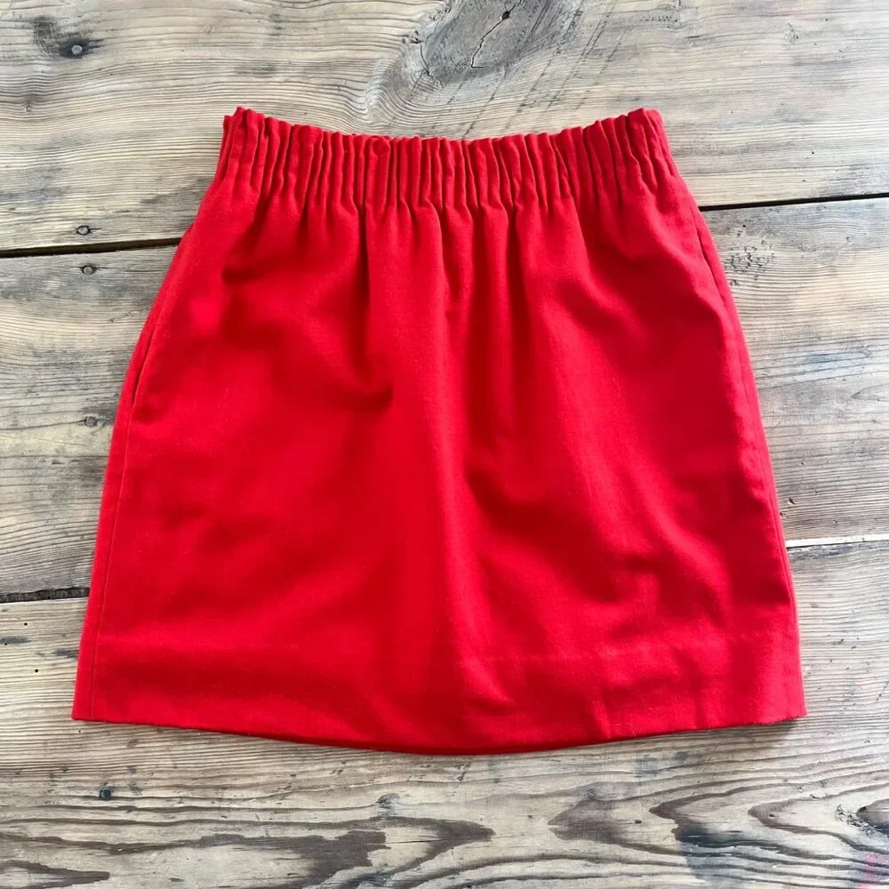 J. Crew Wool Blend Mini Skirt Womens 4 Red Elastic Waist Pockets Preppy
